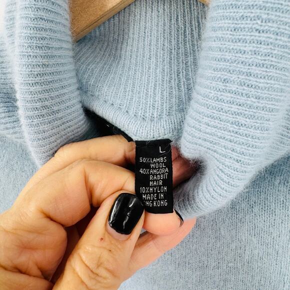 Vintage Starford Lambswool/Angora Turtleneck Sweater Light Blue Puff Sleeve L - Picture 4 of 7
